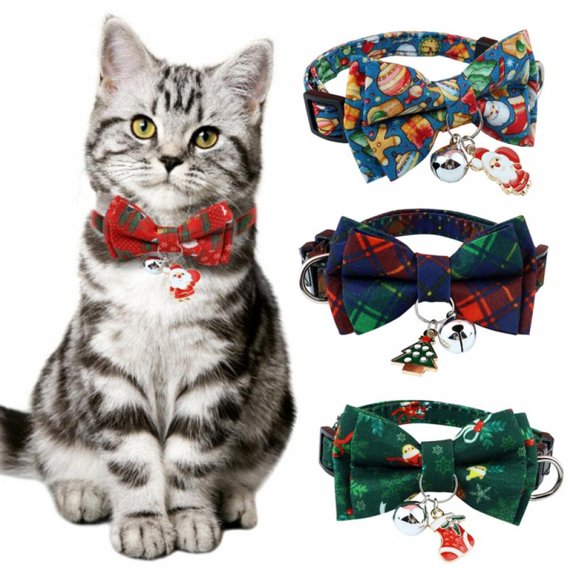 Christmas Dog and Cat Collar with Bowtie,Adjustable Dog Collars with Buckle Charms Pet Xmas Accessories