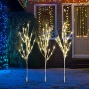 DEORAB 29in Lighted Birch Tree Twig Christmas Decor Set of 3 with 75 LED Lights for Indoor Outdoor Yard Party