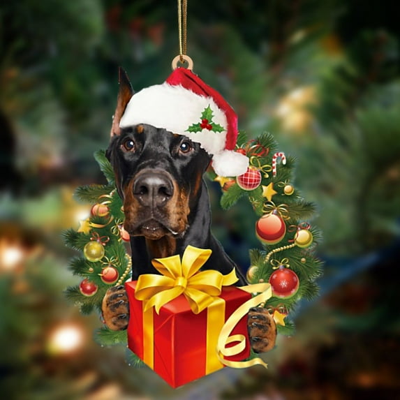 Christmas Dog with Gift Box Ornament Christmas Tree Decorations Xmas Tree Hangin DIY Blessing Puppy Pendant Gift/ Christmas Dog Pendant A
