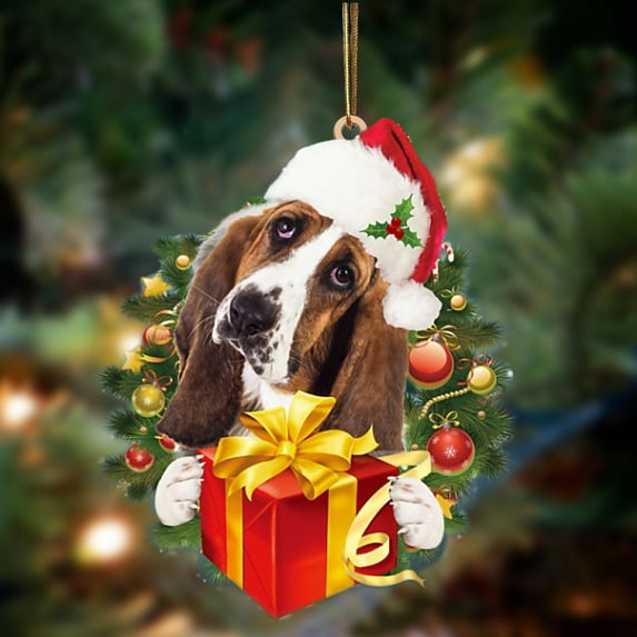Christmas Dog with Gift Box Ornament Christmas Tree Decorations Xmas Tree Hangin DIY Blessing Puppy Pendant Gift/ Christmas Dog Pendant E