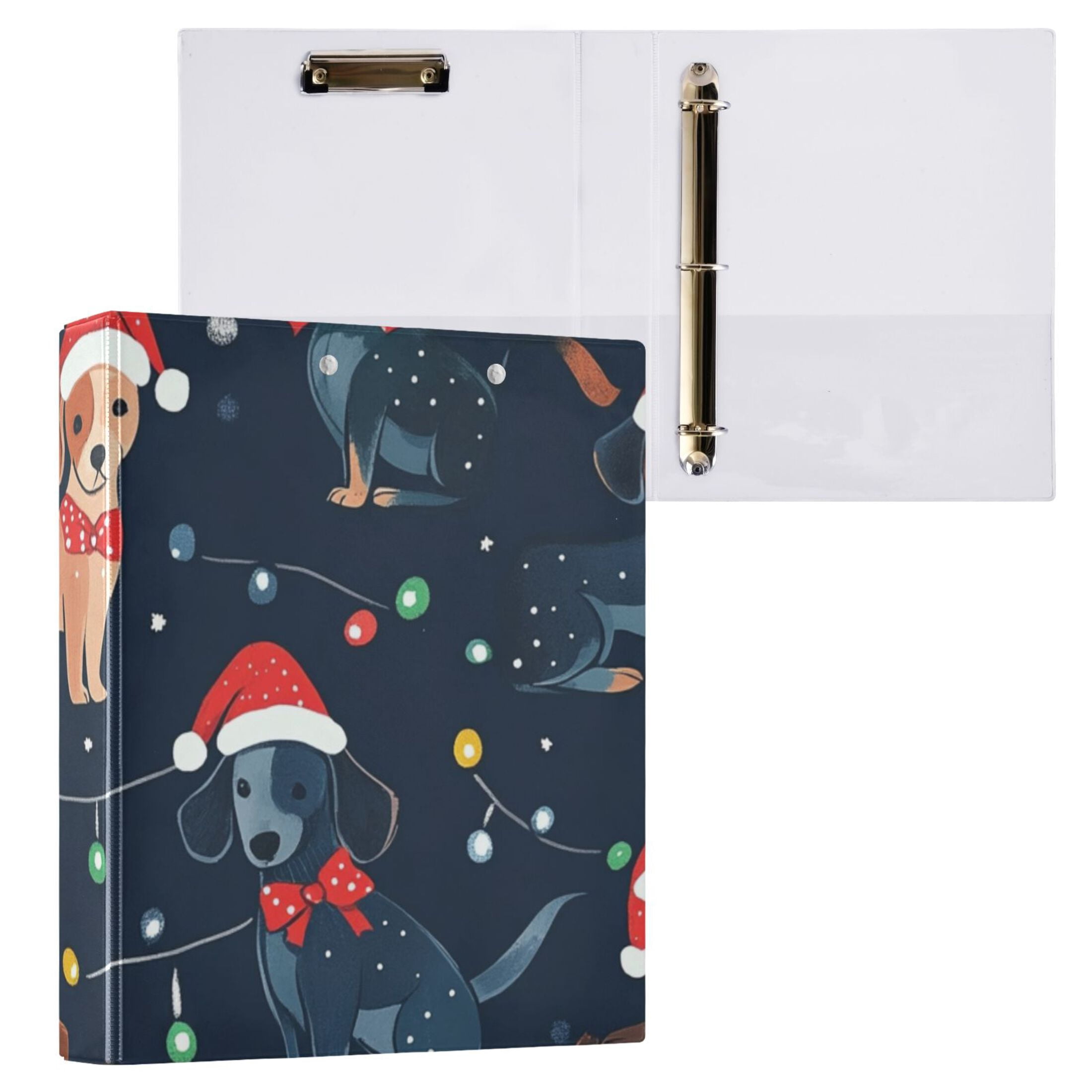 Christmas Dogs Light 3 Ring Binders 1.5 inch Hardcover File Folders with Interior Pockets A4 Size Organizer for School Office Hospital Set of 2