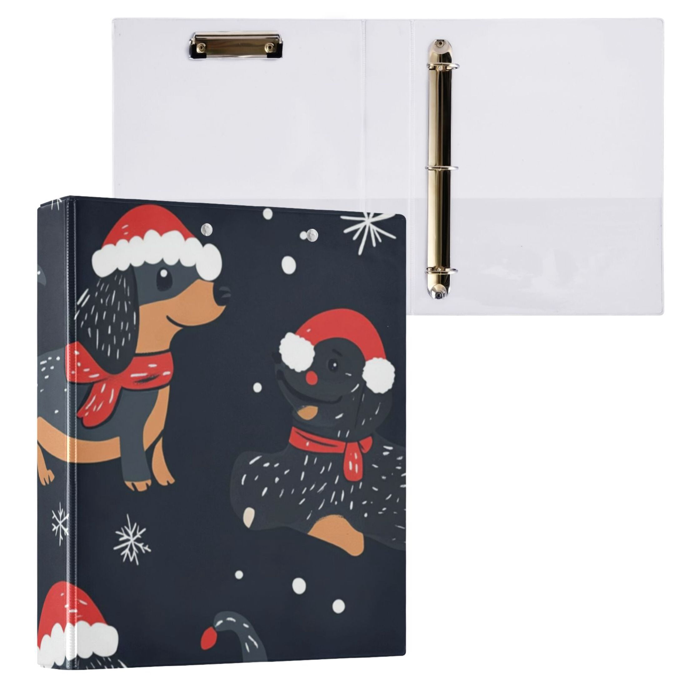 Christmas Dogs Snowflakes 3 Ring Binders 1.5 inch Hardcover File Folders with Interior Pockets A4 Size Organizer for School Office Hospital