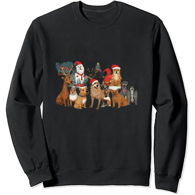 Christmas Dogs Sweatshirt Women Cute Dog Lover Christmas Long Sleeve
