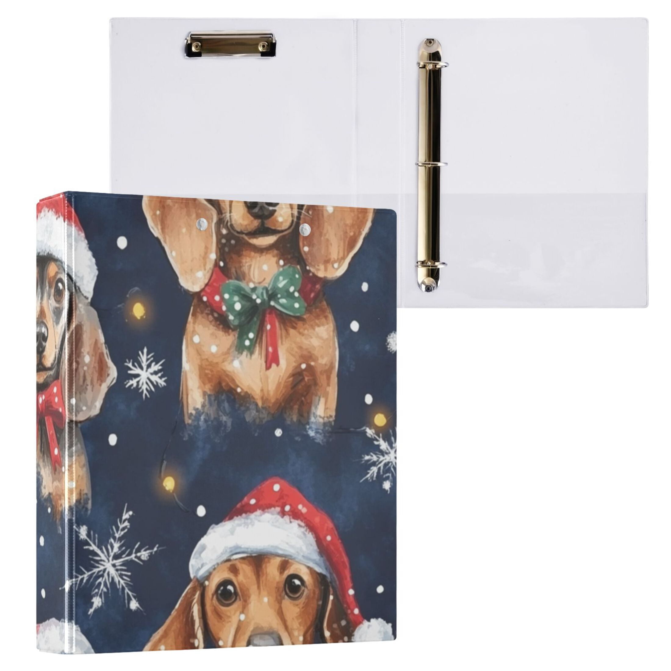 Christmas Dogs and Snowflakes 3 Ring Binders 1.5 inch Hardcover File Folders with Interior Pockets A4 Size Organizer for School Office Hospital