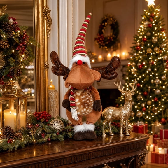 Christmas Doll Christmas Decoration Ornaments Deer Window Tabletop Decor Doll Cute Elf Xmas Party Decoration Supply(23.6")