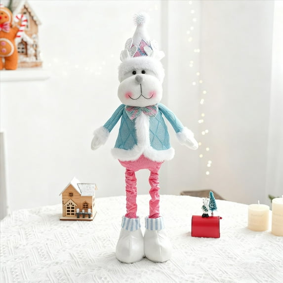 Christmas Doll Decorations, Santa Claus and Snowman Plush Doll with Glitter for Window Display, Stretchable Legs for Shelf Mantle Decor(C)