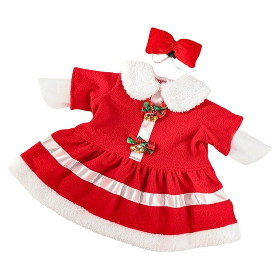 Christmas Doll Dress Outfit with Headband, Red Santa Style Clothes for 18 Inch Dolls, Holiday Party Costume Accessories