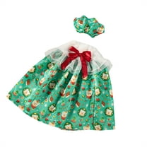 Christmas Doll Dress Outfit with Santa Print and Matching Headband, Holiday Party Clothes for 11.5 Inch Dolls, Festive Accessories
