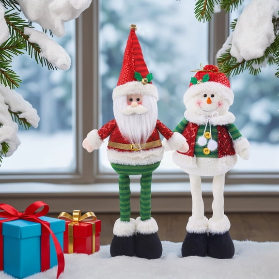 Christmas Doll with Retractable Legs, Handmade Standing Snowman Figure, Holiday Party Favor for Family Gatherings, Festive Tabletop Decoration for Seasonal Celebration Sopatenor