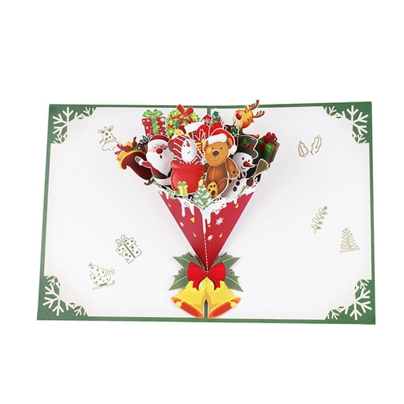 Christmas Dolls Bouquet Popup Greeting Card Handmade Gifts Postcard with Envelope Holiday Parties Invitation Card