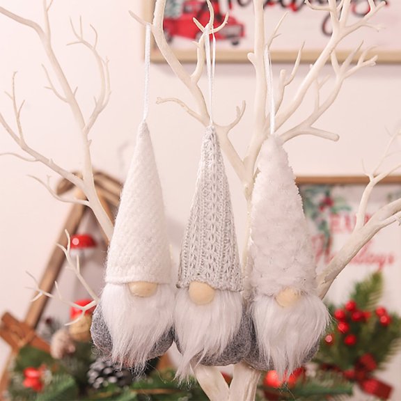 Christmas Dolls Xmas New Year Diy Striped Faceless Toy Santa Claus Decorations 3PC White,Free Size