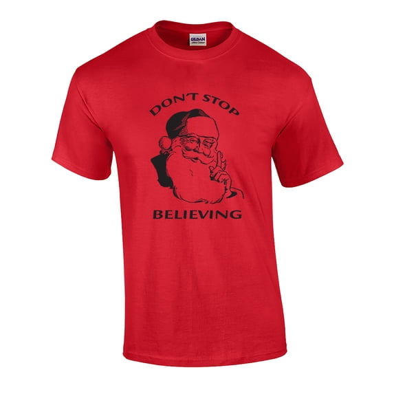 Christmas Don't Stop Believing Santa Graphic Holiday Adult Short Sleeve T-shirt-6xl Red