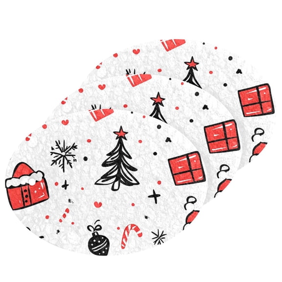 Christmas Doodle 3 Dish Sponges Bulk Delicate Clean Non Scratch Compressed Sponges Kitchen Sponges BPA Free