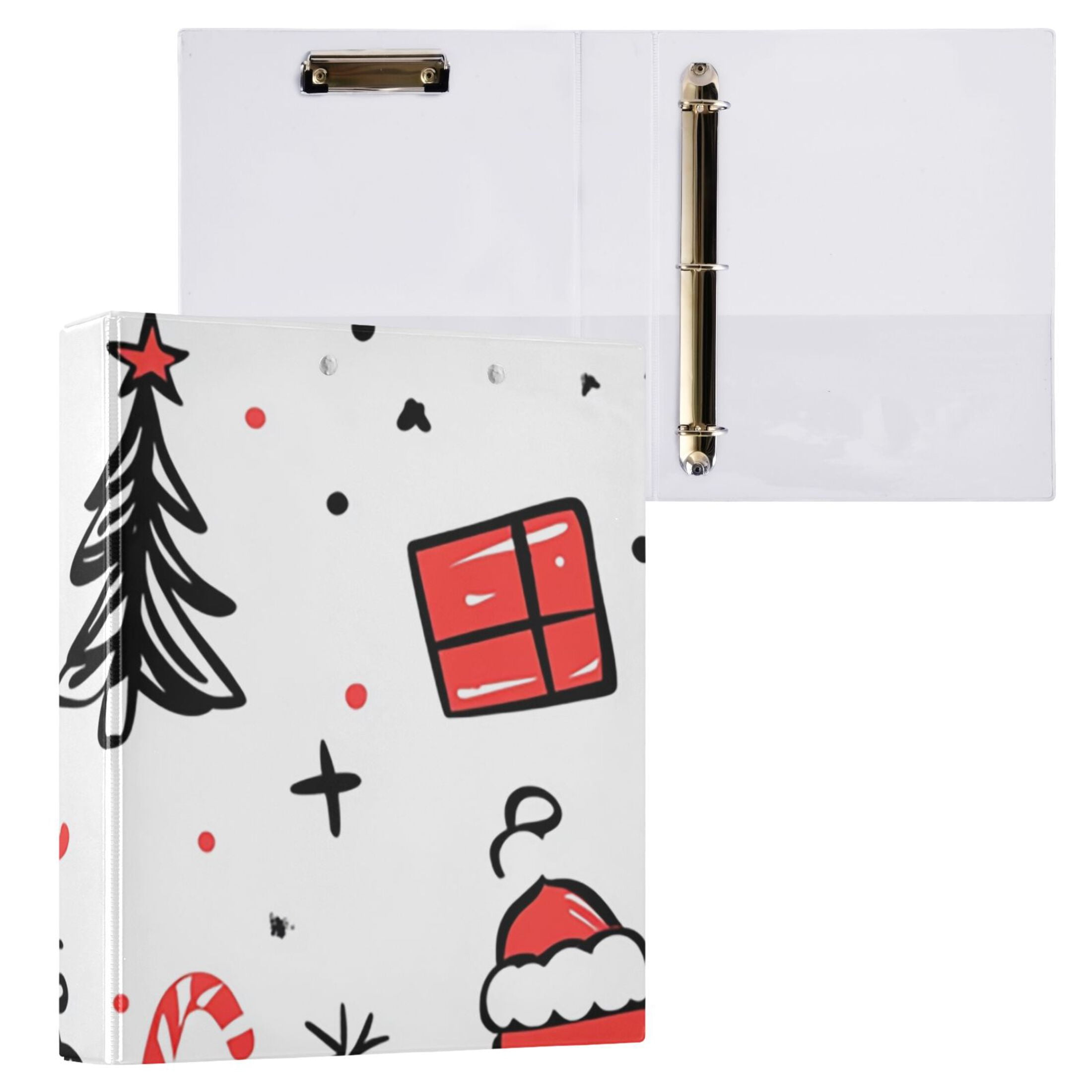 Christmas Doodle 3 Ring Binders 1.5 inch Hardcover File Folders with Interior Pockets A4 Size Organizer for School Office Hospital