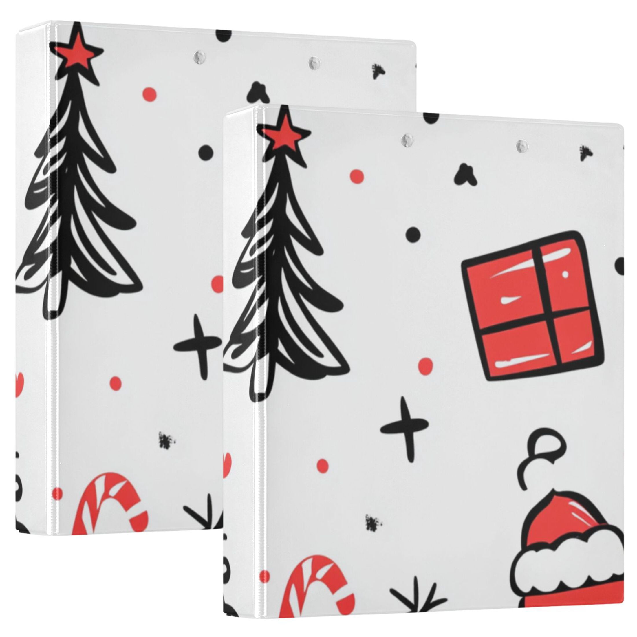 Christmas Doodle 3 Ring Binders 1.5 inch Hardcover File Folders with Interior Pockets A4 Size Organizer for School Office Hospital