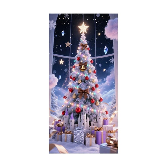 Christmas Door Backdrop Hanging Banner, 72.8"x35.4" Winter Party New Year Indoor Outside Front Door Party Supplies