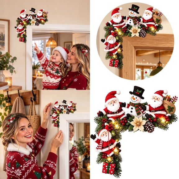 Christmas Door Corner Decor Festive Christmas Corner Swag, Pine Branch Door With Gift And Floral Accents, Pre Lit Door Frame Decoration For Mantel And Entryway Display