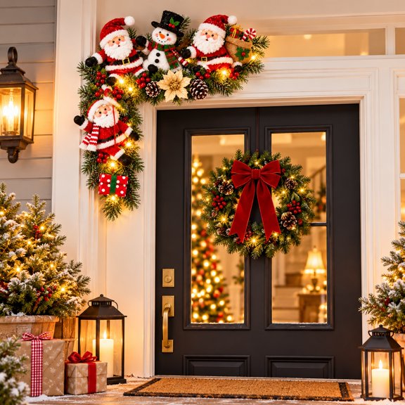Christmas Door Corner Decor With Pine Branches And Pinecone, Reusable Door Corner Decor Piece for Annual Christmas Home Styling