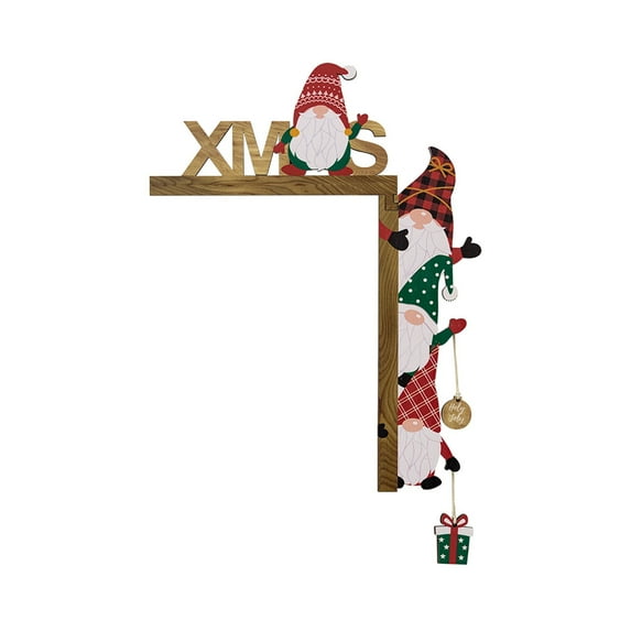 Christmas Door Corner Frame Decorations, Wooden Christmas Santa Claus Gnome Door Sign Decor, Hanging Decorations, Wall Sculpture Frame Ornament for Window Door Wall (Righ, Gnome)