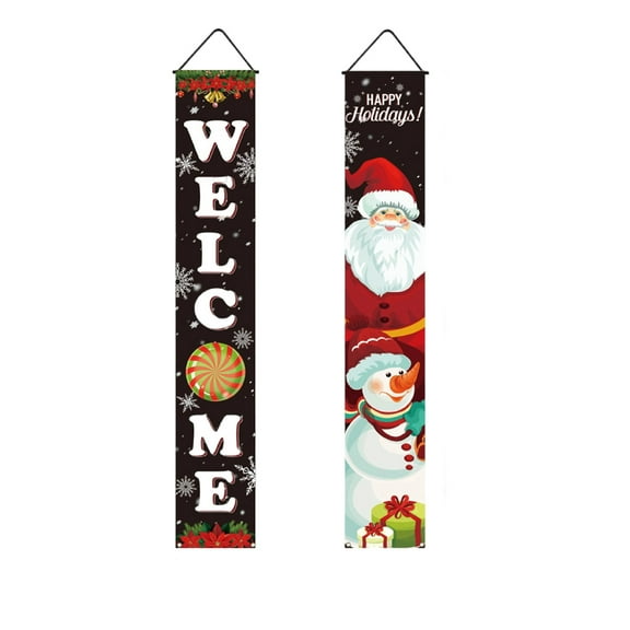 Christmas Door Couplets – Hanging Banner Set, Santa & Snowman Design, Festive Holiday Party Door Decor for Indoor Outdoor Use