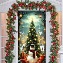 Christmas Door Cover - 35 X 71 Inch Xmas Tree & Snowman Pattern. Ideal for Front Door Hanging Backdrop, Indoor/Outdoor Home Decor, Winter Holiday & Party Festive Setup