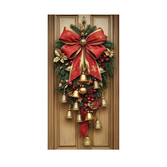 Christmas Door Cover 35 x 71 Inch, Polyester Door and Wall Decoration for Holiday Party, Indoor Outdoor Christmas Day Festival Décor