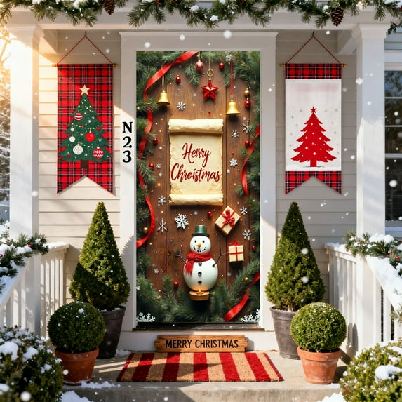 Christmas Door Cover 35"x71", Santa Gift Welcome Christmas Front Door Decoration Covers, Decorative Xmas Banner for Home Classroom Christmas Decor