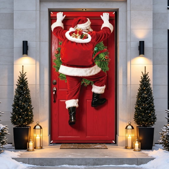 Christmas Door Cover, 35"x71" Xmas Hanging Banner Holiday Backdrop, Merry Christmas Background for Home Holiday Decor, M