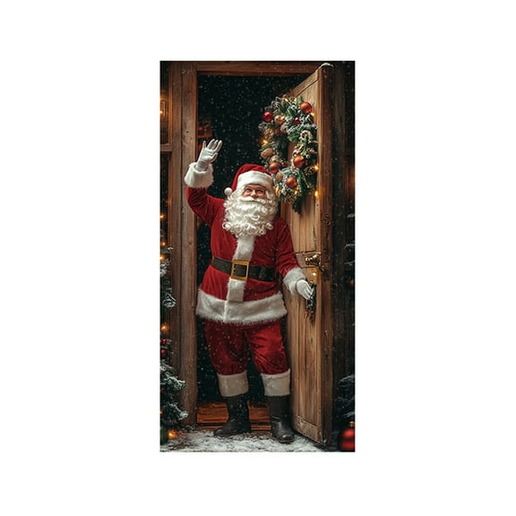 Christmas Door Cover 35x70 Inches, Holiday Decorations for Front Door Indoor Wall and Table, Festive Polyester Hanging Decor for Christmas Party Home Festival
