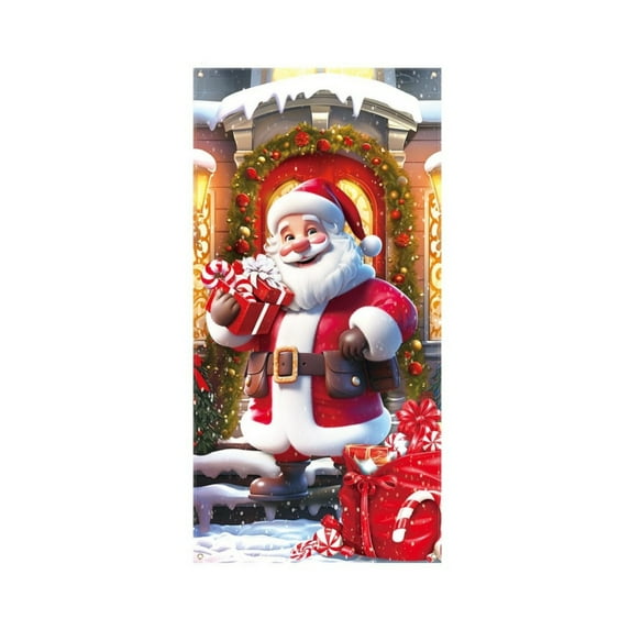Christmas Door Cover 35x71 Inch Winter Christmas Door Banner Holiday Decoration Indoor Outdoor Christmas Backdrop Door Hanging for Porch Wall Home Party Seasonal Photo Background