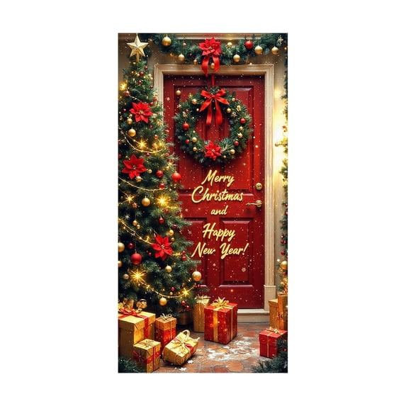 Christmas Door Cover 35x71 Inches Santa Claus Design for Front Door Decor, Polyester Holiday Party Decoration for Indoor Wall Table Festive Home Celebration