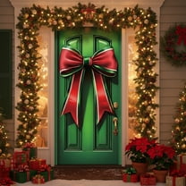 Christmas Door Cover 3D Bow Design Holiday Decoration Festive Door Curtain Wall Hanging Party Decor 35 x 71 Inch