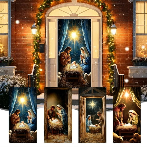 Christmas Door Cover under $5! CQCYD Christmas Tree Door Cover Decoration, Xmas Front Door Covers Banners Photography Background Decor for Indoor Outdoor Xmas Party Decoration