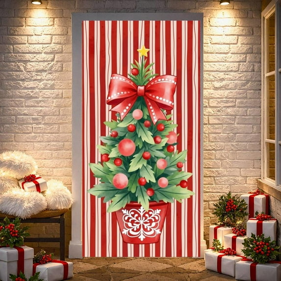 Christmas Door Cover Banner Corgi Dog Bow Bell Design Merry Christmas Banners Background for Winter Holiday Xmas Party Decoration