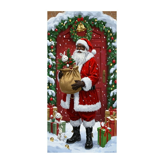 Christmas Door Cover Banner, Xmas Hanging Banner Holiday Backdrop Merry Christmas Santa Background for Home Holiday Decor 35.4 x 72.8in