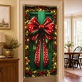 thumbnail image 1 of Christmas Door Cover Christmas Bow Holiday Front Door Decorative Backdrop -（90x180CM,Green）, 1 of 6