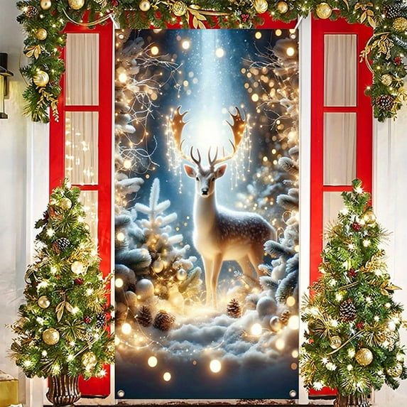 Christmas Door Cover Christmas Decorations for Door Xmas Fabric Door Decoration Hanging Banner for Indoor Outdoor Front Winter Holiday Xmas Party Decor Supplies Photography Backdrops