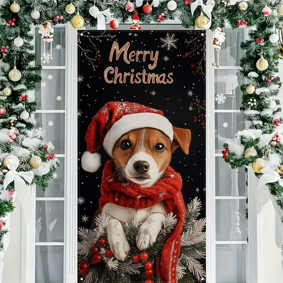 Christmas Door Cover Christmas Dog Door Cover Red Christmas Front Door Banner Hanging Party Backdrop Cover Decorations for Home Winter Holiday Party Christmas Decoration