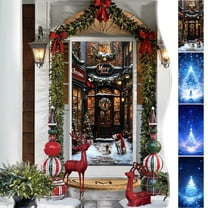 Christmas Door Cover Christmas Door Decorations 71x35in Christmas Tree Door Cover,Winter Banner Hanging Backdrop Decorations Photo Background for Home Indoor Outdoor Winter Holiday Party Decor