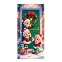 Christmas Door Cover, Christmas Elf Hanging Banner Photography Background 72.8x35.4in Door Decorations, Outdoor Decor Winter Xmas New Year Photo Booths Props