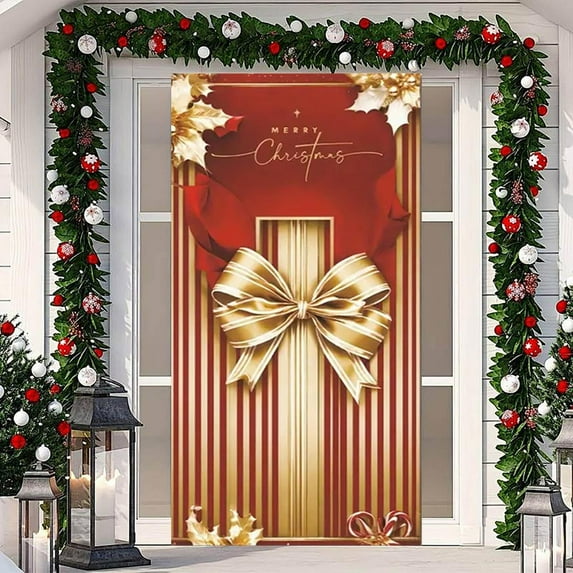 Christmas Door Cover Christmas Tree Door Cover Red Christmas Front Door Banner Hanging Party Backdrop Cover Decorations for Home Winter Holiday Party Christmas Decoration