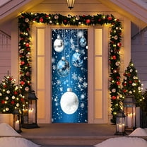 Christmas Door Cover Decor, Fabric Door Wrap Hanging Tapestry for Front Door Decoration, Easy Install Party Background for Holiday Season(A)