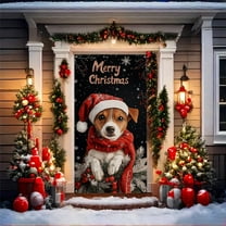 Christmas Door Cover Decoration 35x71in Fabric Tapestry for Front Door Hanging, Indoor Outdoor Xmas Party Winter Holiday Wall Banner Decoration