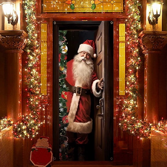 Christmas Door Cover Decoration – Indoor Outdoor Fabric Door Wrap Tapestry for Front Door, Party, School, Classroom, Winter Holiday, Merry Christmas Banner