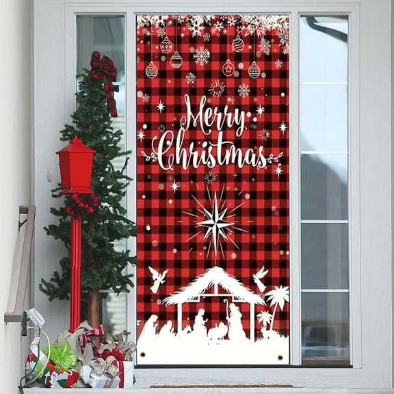 Christmas Door Cover Decoration – Indoor Outdoor Fabric Door Wrap Tapestry for Front Door, Party, School, Holiday Decor, Merry Christmas Banner