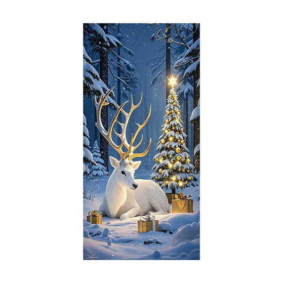 Christmas Door Cover Decoration, Large Front Door Cover, 6 x 2ft Fabric Hanging Banner Snowy Winter House Background for Xmas New Year Winter Holiday Decoration Party Supplies