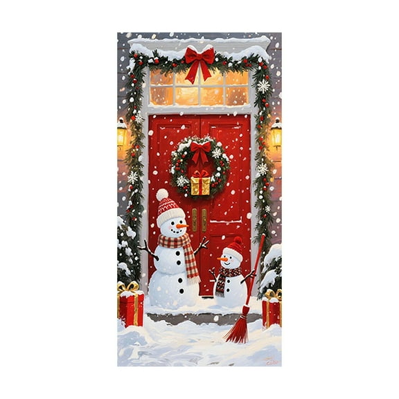 Christmas Door Cover Decoration Merry Christmas Trees Door Banner Backdrop Xmas Gift Box Bowknot Photography Outdoor Sign for Home Wall Indoor Outdoor Party