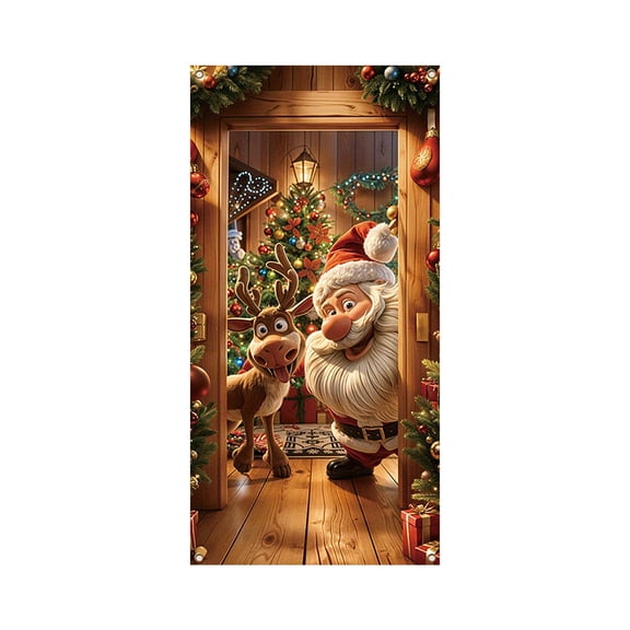 Christmas Door Cover Decoration Reindeer Banner 71 x 35 in Elk Backdrop Xmas Photography Background Holiday Decor