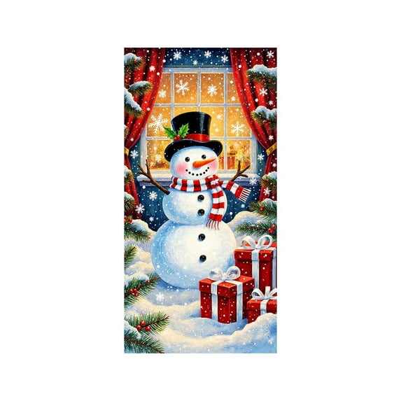 Christmas Door Cover Decoration Snowman Front Door Cover Xmas Hanging Banner Snowflake Background for Home Holiday Christmas Decoration Hanging Backdrop Indoor Outdoor Winter Party Decor