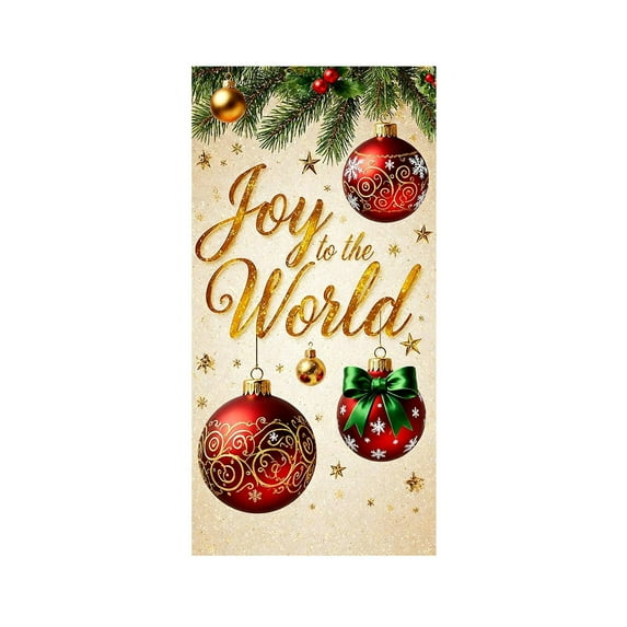 Christmas Door Cover Decorations Merry Christmas Front Door Cover Christmas Door Banner Fabric Glitter Props Xmas Snowflake Hanging Door Wrap for Photo Booth Props Party (Joy To The World)
